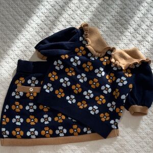 Janie and Jack Navy and Brown Floral Set